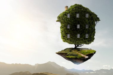 Yeşil çimlerin üzerinde Küçük Eko Evi