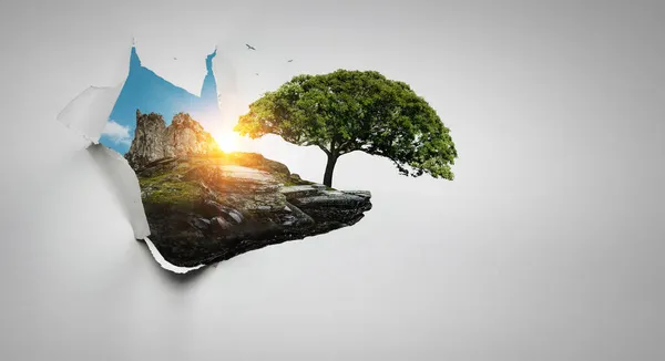 Imagen de árbol y paisaje. Medios mixtos — Foto de Stock