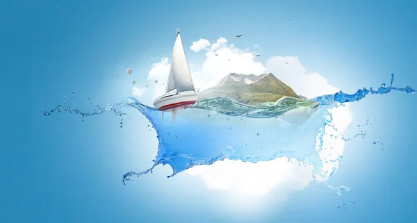 Zeilboot op zee met golven — Stockfoto