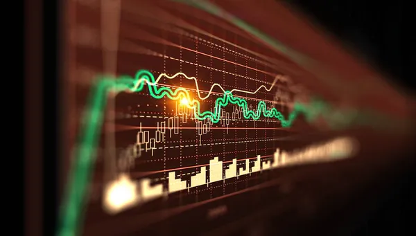 Gráfico de negocios y monitor de comercio. Medios mixtos — Foto de Stock