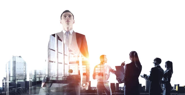 Retrato de un hombre de negocios guapo y seguro. Medios mixtos — Foto de Stock