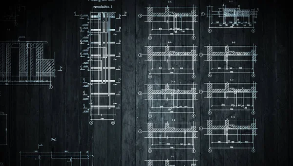 Plan architectural, dessin de projet technique. Techniques mixtes — Photo