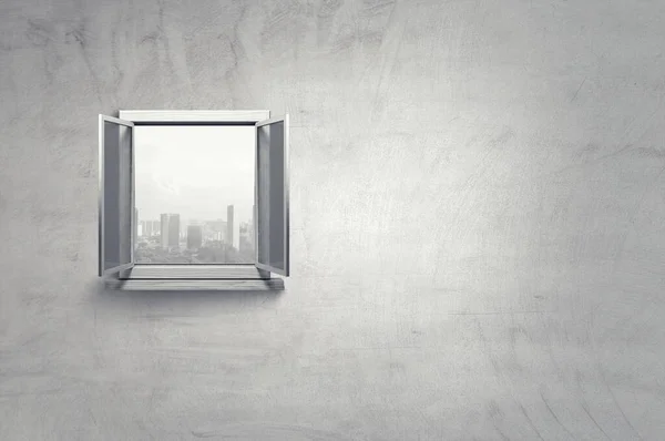 Fenster mit Blick auf die Stadt öffnen — Stockfoto