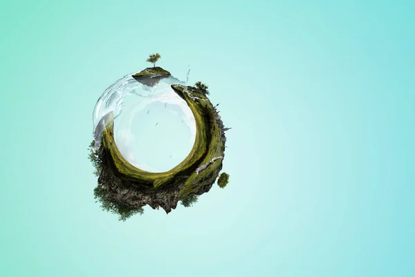 Grüne Kugellandschaft mit Gras und klarem Wasser — Stockfoto