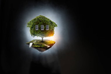 Yeşil evin görüntüsü. Karışık ortam