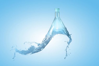 Cam şişeden su fışkırıyor.