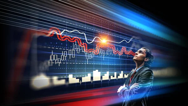 Business graph and trade monitor . Mixed media — Stock Photo, Image