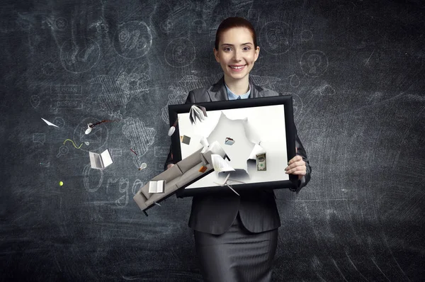 Beeld van vliegende boeken en frame — Stockfoto