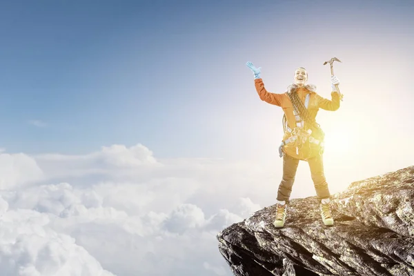 Mountaineer ready for adventure . Mixed media — Stock Photo, Image