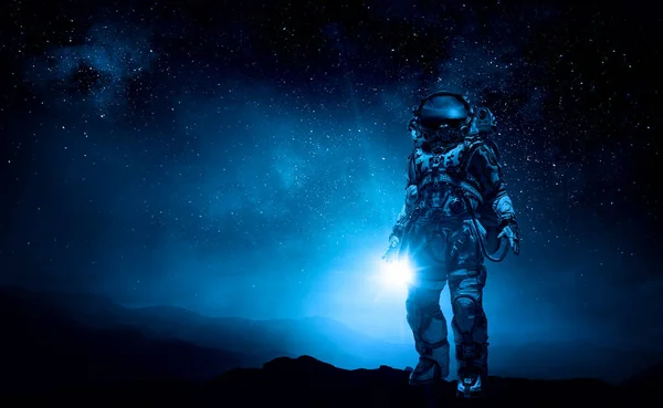 Tema astronauter och utforskning av rymden. — Stockfoto
