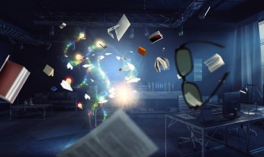 Kitap dünyası konsepti. Karışık ortam