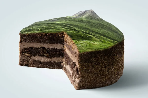 Pastanın tepesinde dağ manzarası — Stok fotoğraf