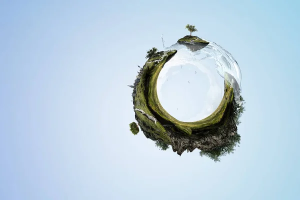 Çimen ve temiz suyla yeşil küre manzarası — Stok fotoğraf