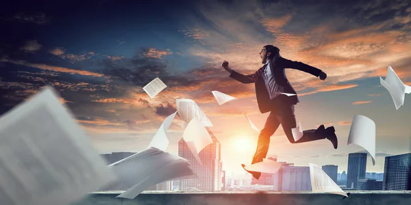 Portrait of energetic businessman running — Stock Photo, Image