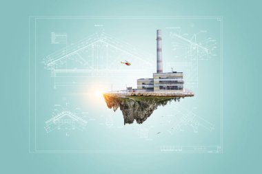 Bacalı sanayi manzarası. Karışık ortam