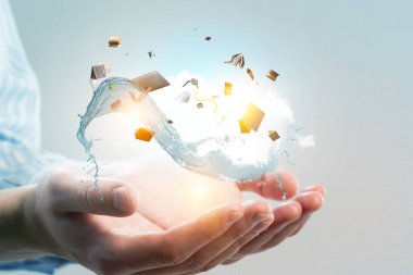 Uçan kitapların resmi. Karışık ortam