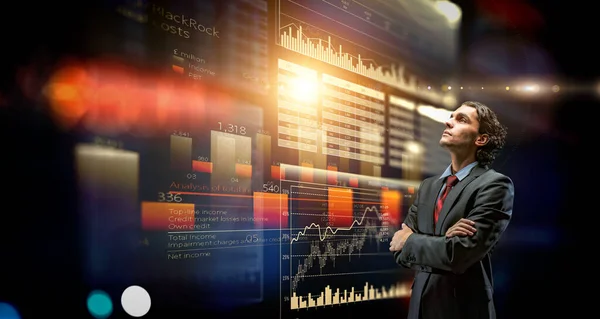 Business graph and trade monitor — Stock Photo, Image