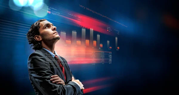 Gráfico de negócios e monitor comercial — Fotografia de Stock