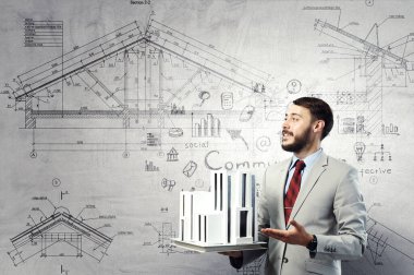 Taslaklar ve planlarla inşaat endüstrisi konsepti