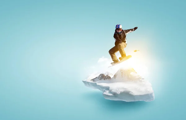 Snowboarder Alpes Paisagem Meios Mistos — Fotografia de Stock