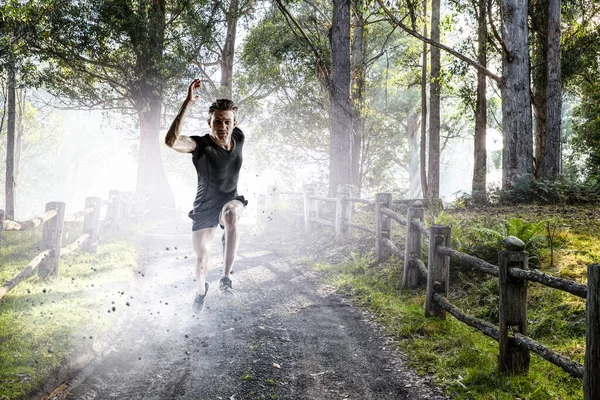 Man Sportwear Running Exercising Fitness Healthy Lifestyle Mixed Media — Stock Photo, Image