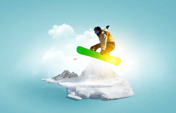 Snowboarder Alps Landscape Mixed Media — Stock Photo, Image