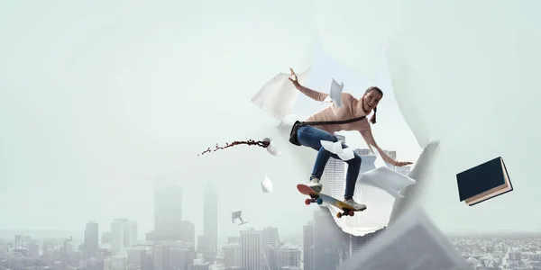 Young Woman Riding Her Skateboard Mixed Media — Stock Photo, Image