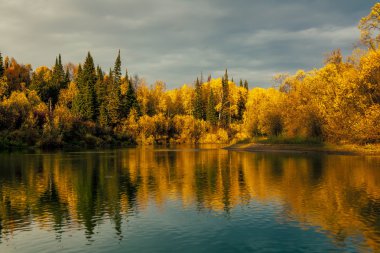 vahşi Sibirya Tayga, sonbahar günbatımı