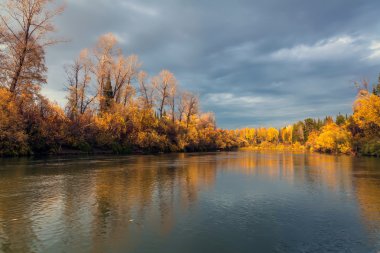 vahşi Sibirya Tayga, sonbahar günbatımı