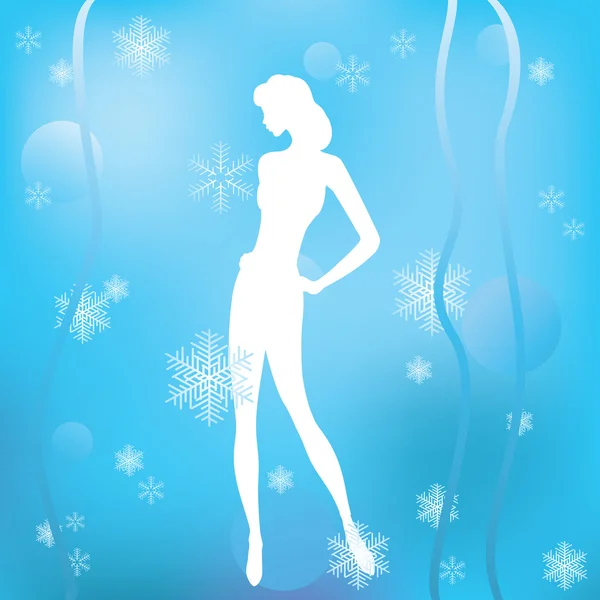 Winter background with a silhouette of a girl. — Stock Vector
