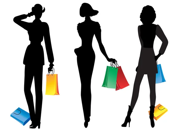 Silhouettes of women with shopping. — Stock Vector