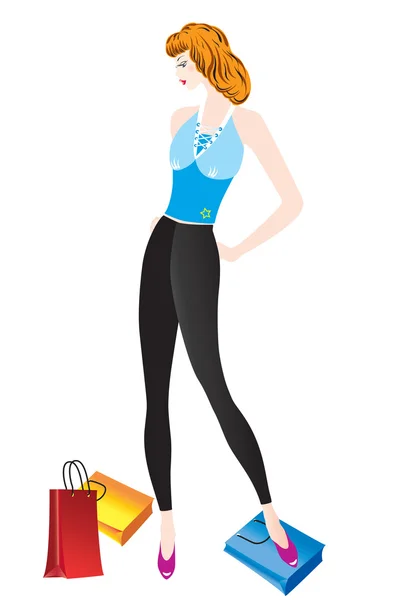 Mujer con compras . — Vector de stock