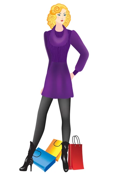 Woman with shopping. — Stock Vector