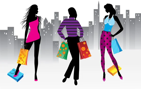 Mujeres de compras — Vector de stock