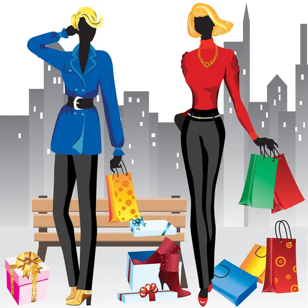 Women on shopping — Stock Vector