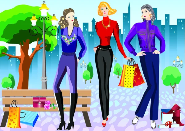 Mujeres con compras — Vector de stock