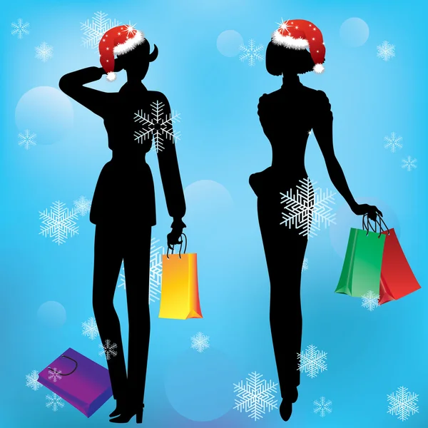 Women on shopping. — Stock Vector