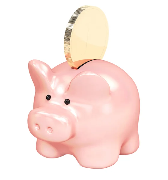 Piggy bank en gouden munt — Stockfoto