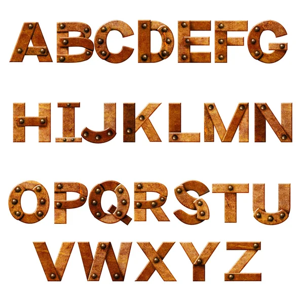 Alphabet - letters from rusty metal with rivets — Stock Photo, Image