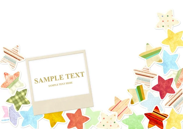 Background with photo and paper stars — Stock Photo, Image
