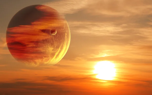 Pôr do sol no planeta alienígena — Fotografia de Stock