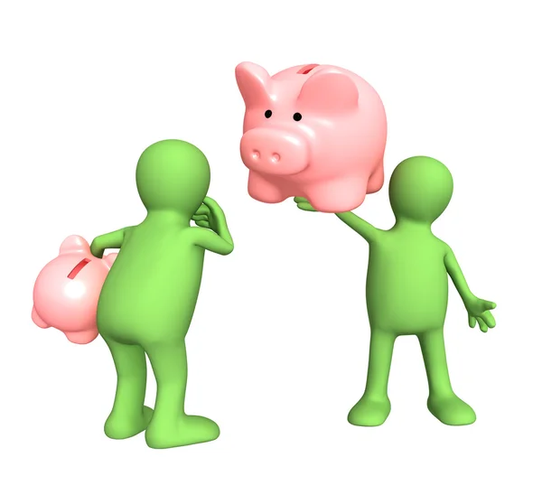 Two puppet with piggy bank — Stock Photo, Image