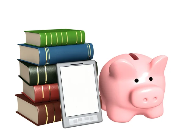 Piggy bank, e-book e livros — Fotografia de Stock