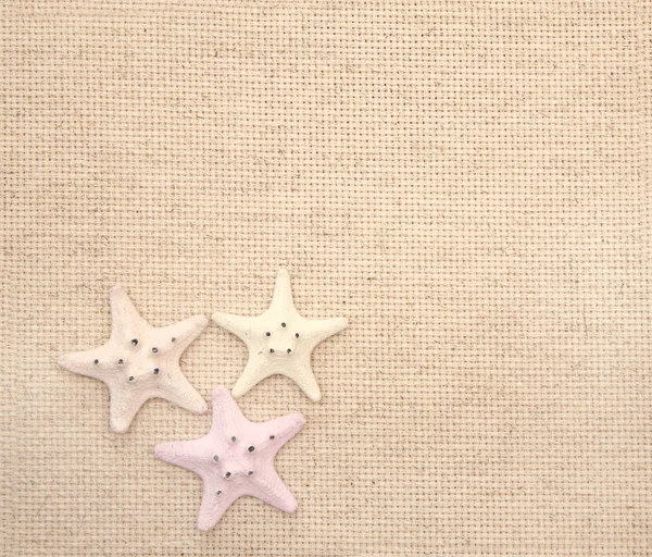 Starfishes on canvas texture — Stock Photo, Image