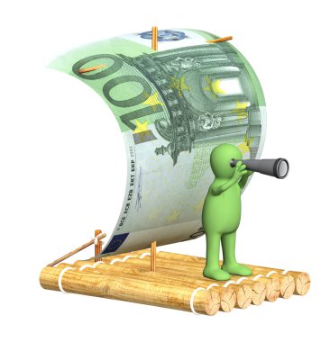 kukla ile spyglass ahşap Sal üzerinde