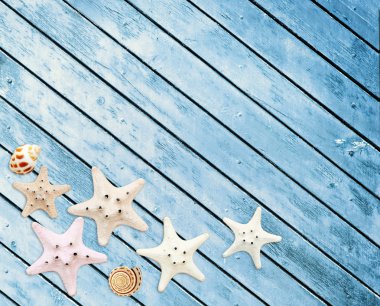 ahşap doku üzerinde starfishes