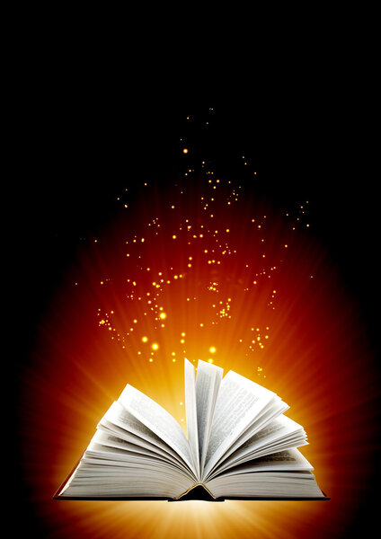 Vertical background of brown color with magic book