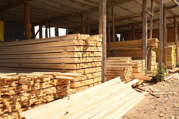 Wooden boards in a warehouse