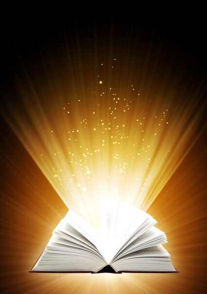 Vertical background of brown color with magic book