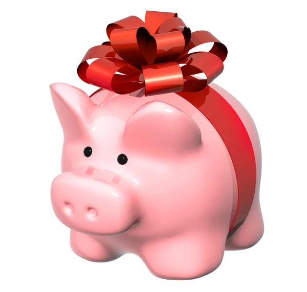 Piggy bank with bow — Stock Photo, Image